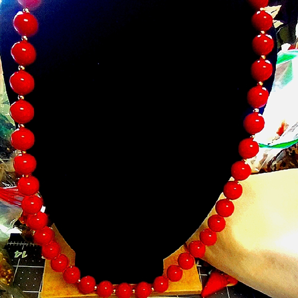 Red Coral Bead Necklace Classic Strand Jewelry